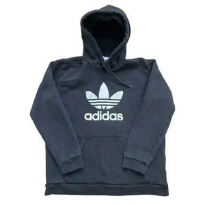 Adidas Hoodie Black Trefoil Logo Graphic Pullover Sweatshirt Athletic Men's L